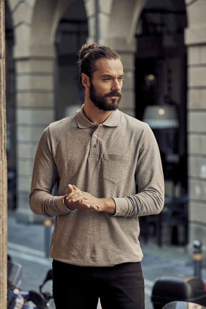 Clique - Basic Polo Pocket L/S Zwart XL